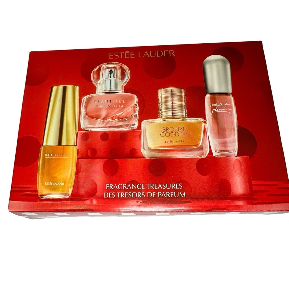 Estee Lauder Fragrance Treasures 4 Pc Mini Perfume Spray Gift Set NEW BOX